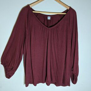 Old Navy Long Sleeve Knit Blouse Wine Stain
